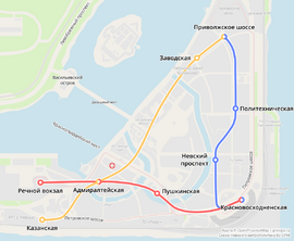 Схема линий Невского метрополитена на карте OpenProvinceMap